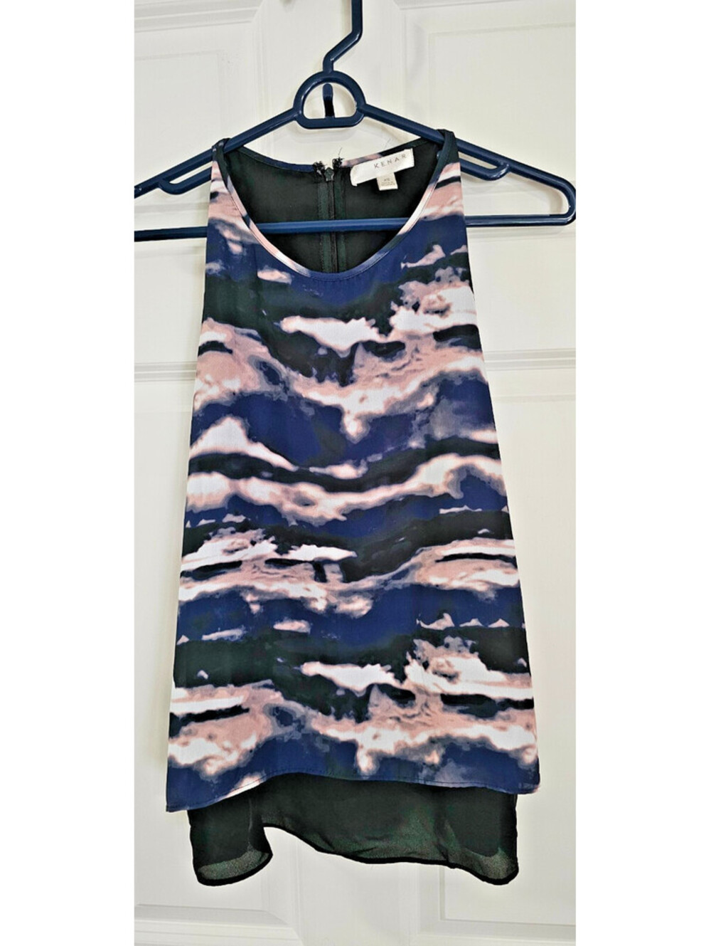 Kenar Women's High Neck Sleeveless Blouse Tie Dye Print Top Layered Size XS